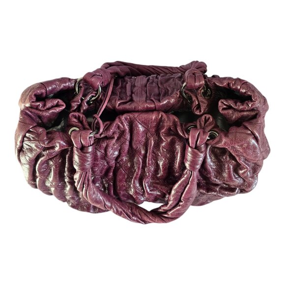 Donald J Pliner Plum/Wine/Burgundy Large Leather Handbag Purse Geometric Pattern - Picture 10 of 15